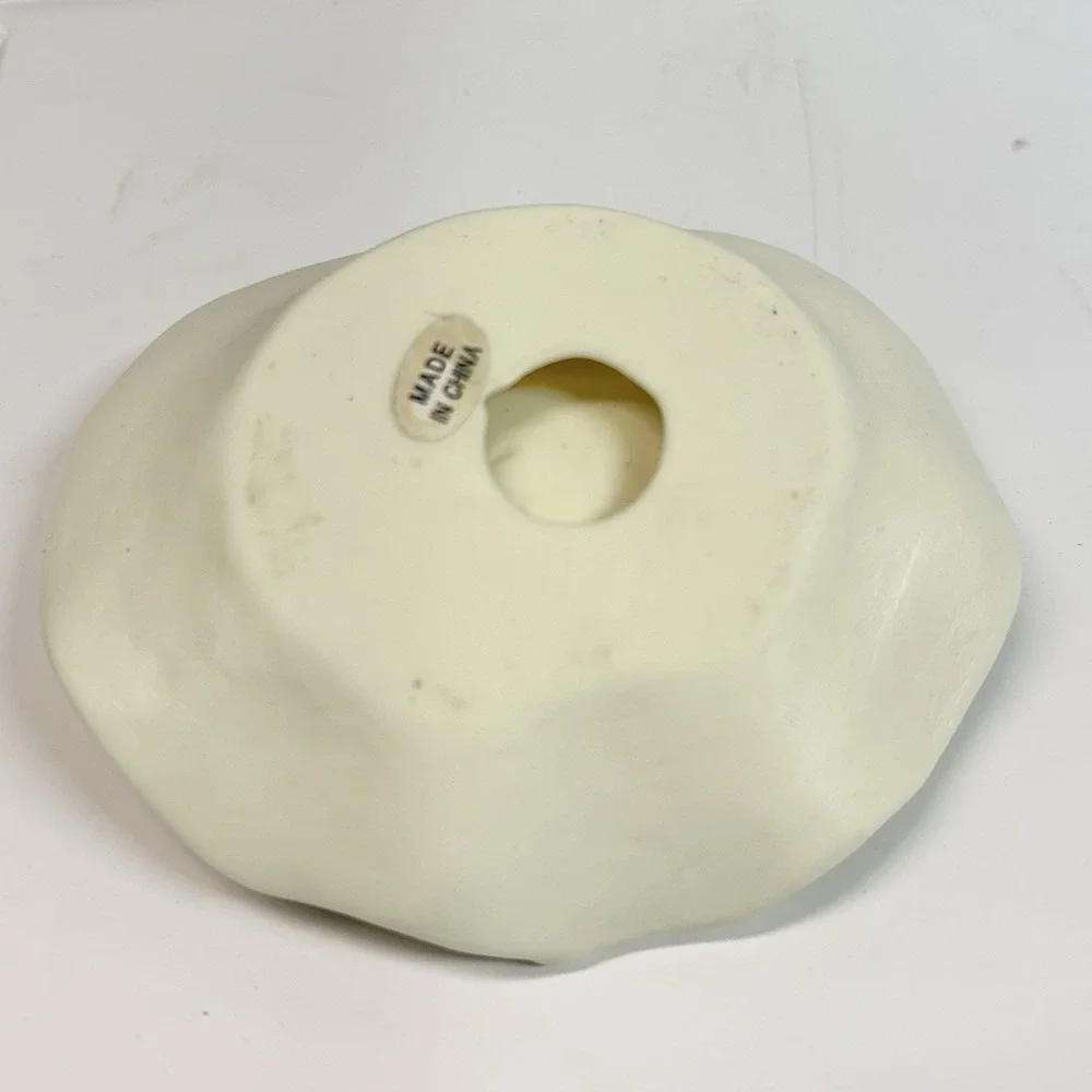 Vintage Off White Bisque Porcelain Rose Ribbon Ring Trinket‎ Dish 4.75